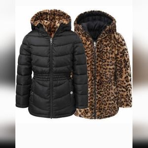 Steve Madden Youth Parka, black medium 10/12 reversible light nwt